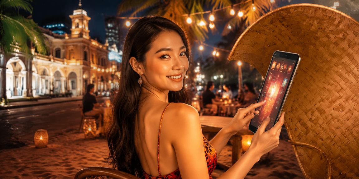 Người dùng truy cập casino trực tuyến trên điện thoại tại TP.HCM với nón lá truyền thống